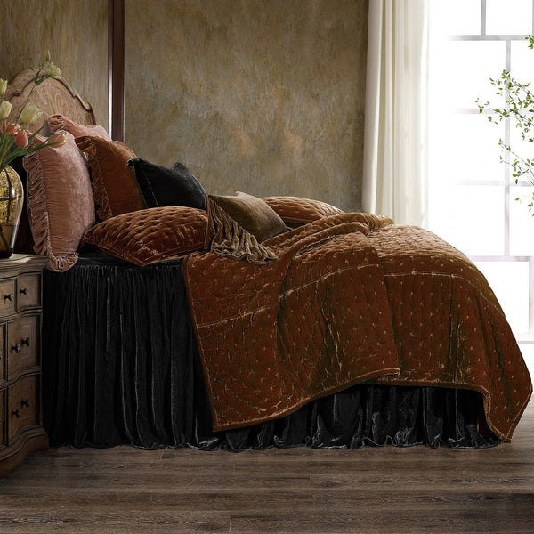 HiEnd Stella Faux Silk Velvet Bedspread Set, Black, 3PC