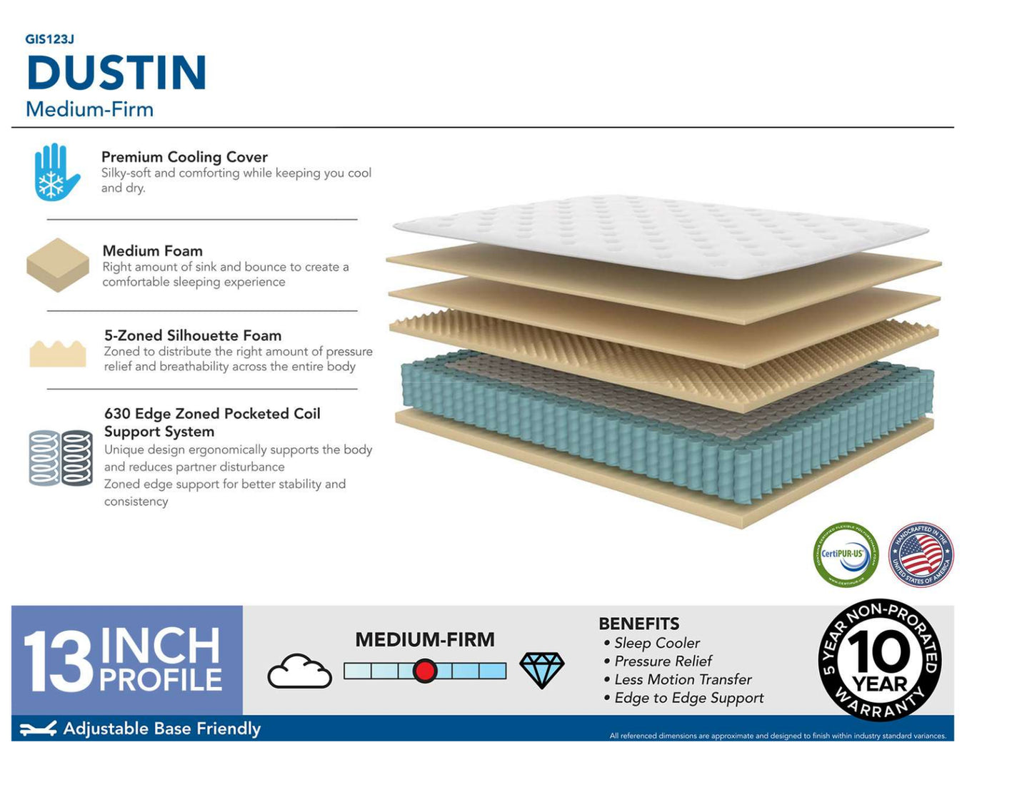 Dustin Medium Firm 13" Mattress