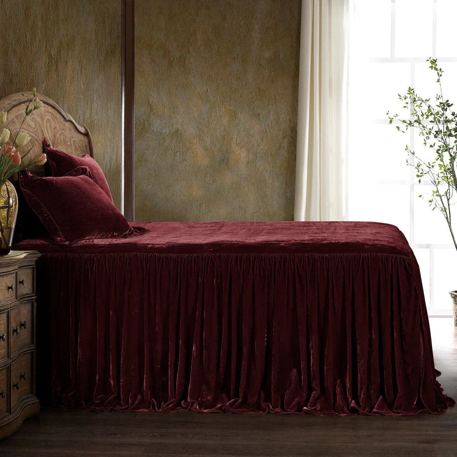 HiEnd Stella Faux Silk Velvet Bedspread Set, Red, 3PC