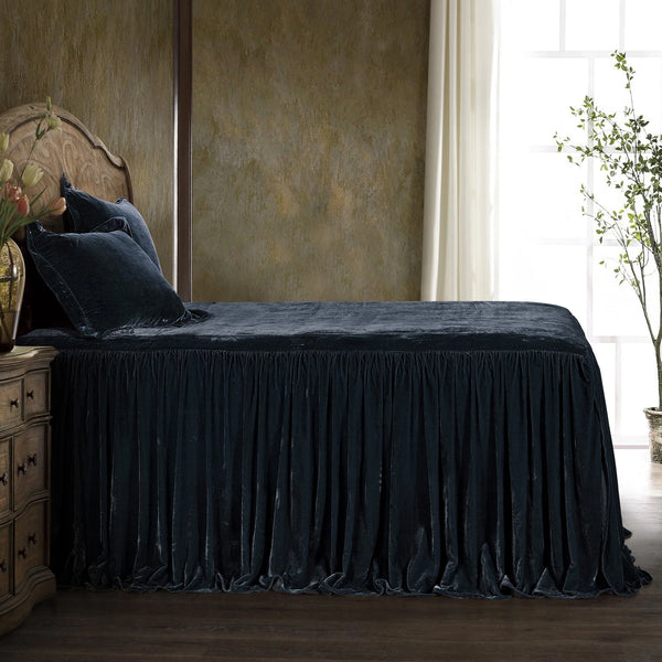 HiEnd Stella Faux Silk Velvet Bedspread Set, Midnight Blue, 3PC