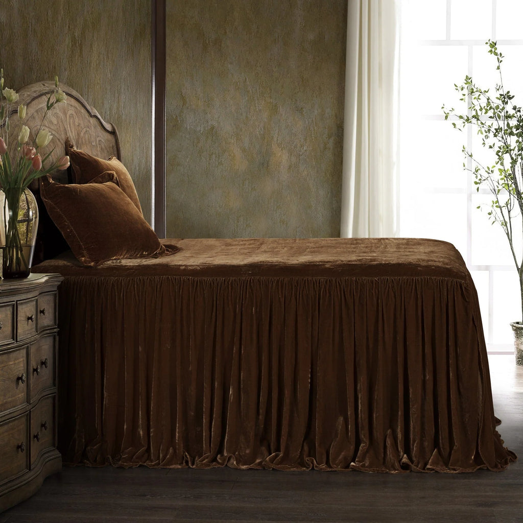 HiEnd Stella Faux Silk Velvet Bedspread Set, Copper Brown, 3PC