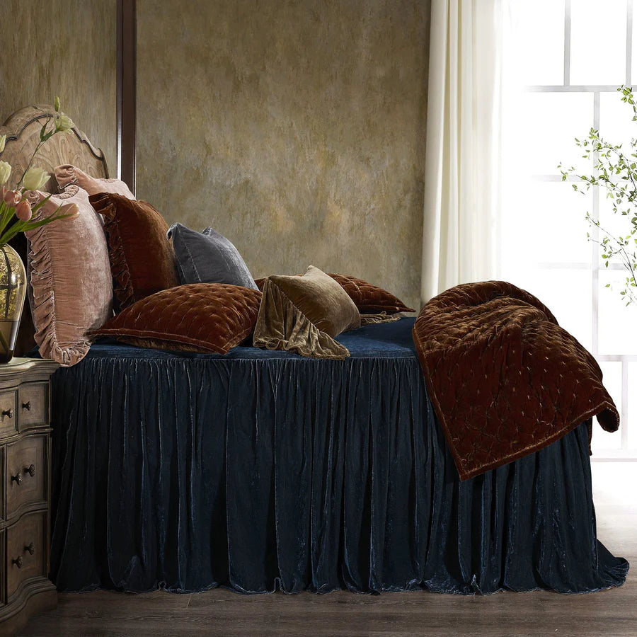 HiEnd Stella Faux Silk Velvet Bedspread Set, Midnight Blue, 3PC