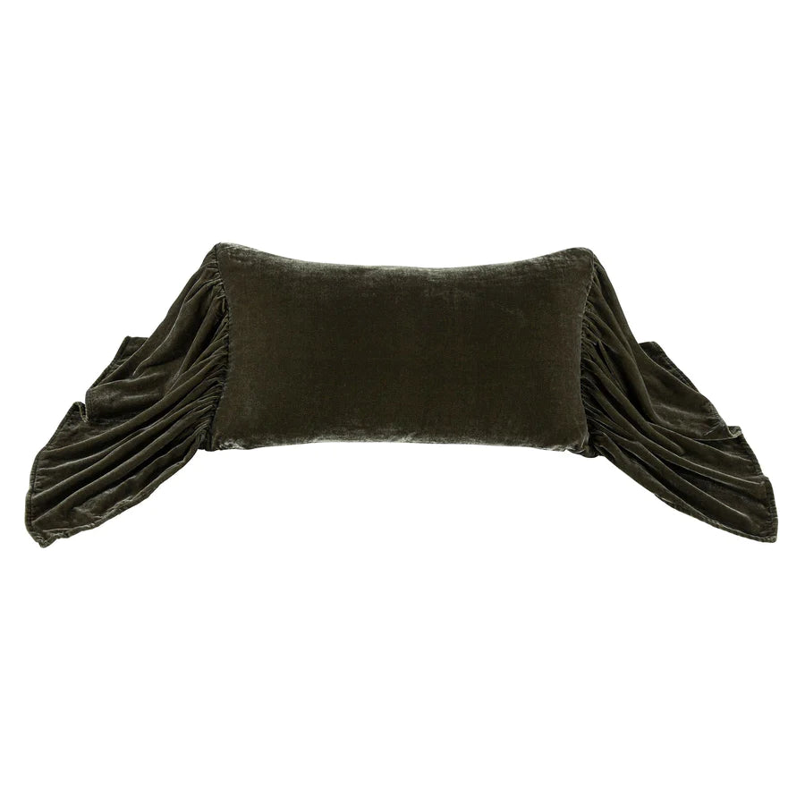 HiEnd Stella Faux Silk Velvet Long Ruffled Pillow, Fern Green